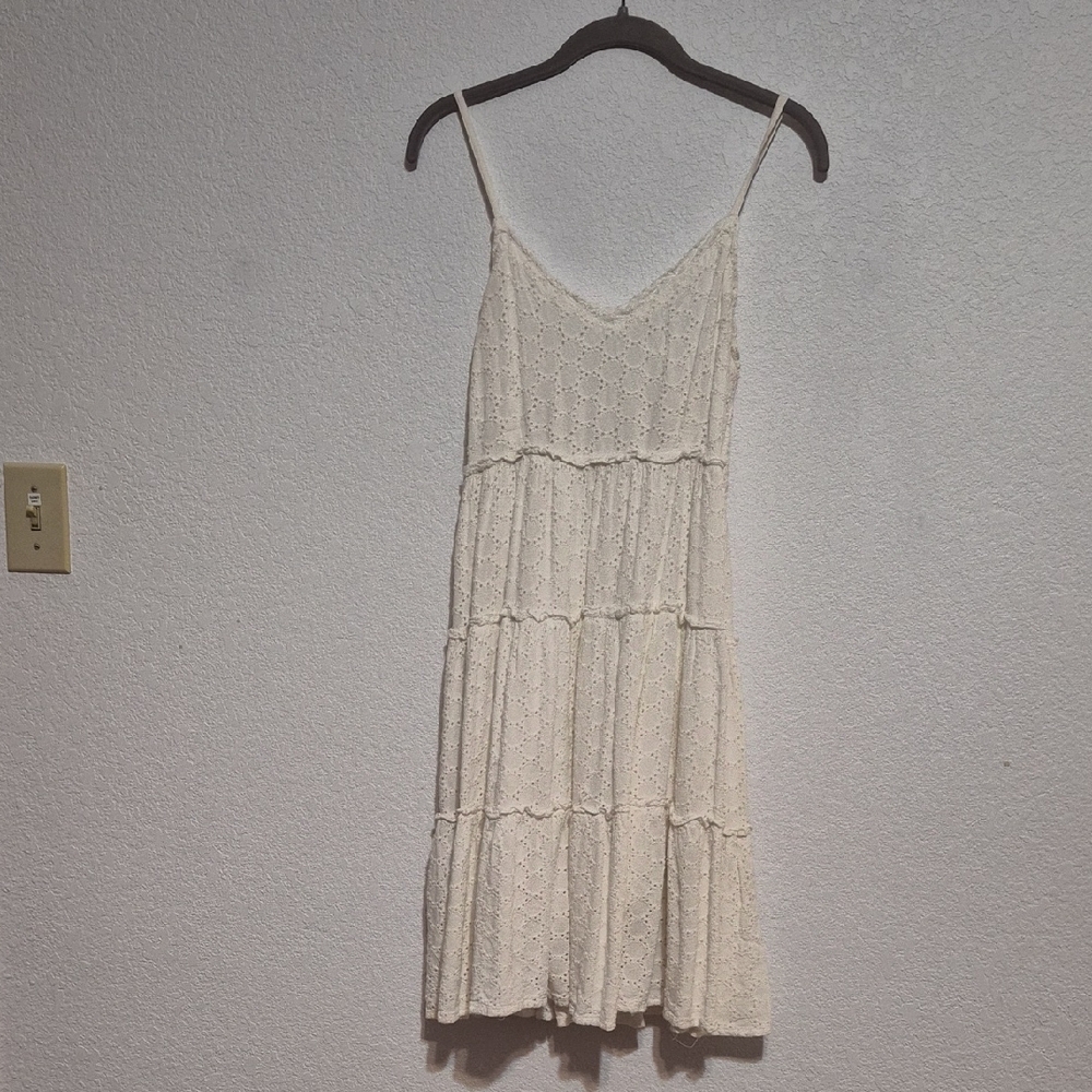 Chic Off-White Boho Midi Dress with Spaghetti Straps